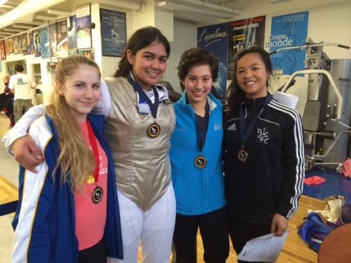 The top 4 in the Women's Senior Foil Event. From Left to Right, Olympia Peters, Shina Patel, Hanna Kopits, and Klarissa Armada. 